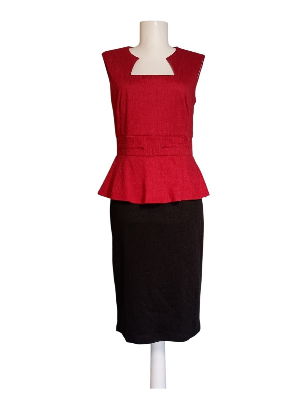 Rockabilly Pinup Red Black Peplum Cocktail Dress Size 8 Bodycon Stretch Coquette
